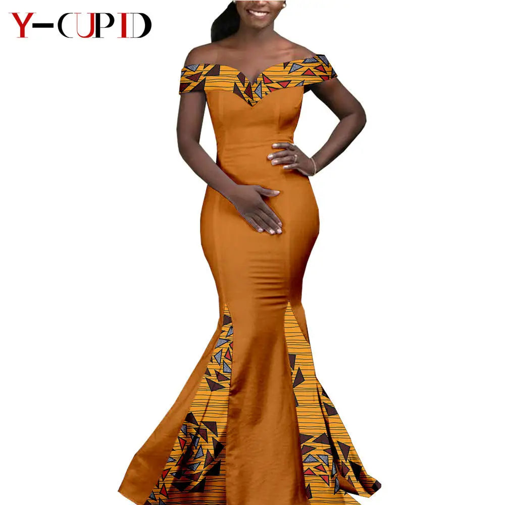 African Couple Matching Clothes for Wedding Women Slim Mermaid Dress Bazin Riche Men Irregular Jacket Pant Sets with Hat Y23C011
