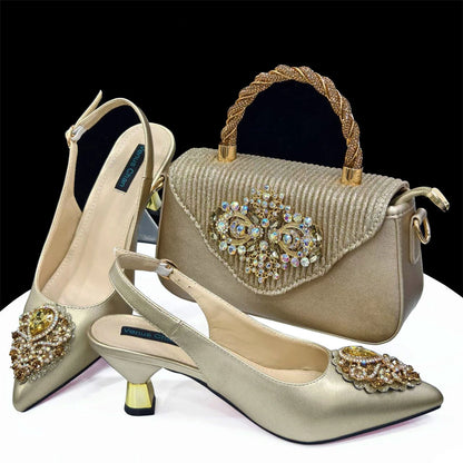 Venus Chan Italian Shoes and Bags Matching Set 2024 Nigeria Elegance Party Rhinestone Pointed Toe Women's Shoes High Heel